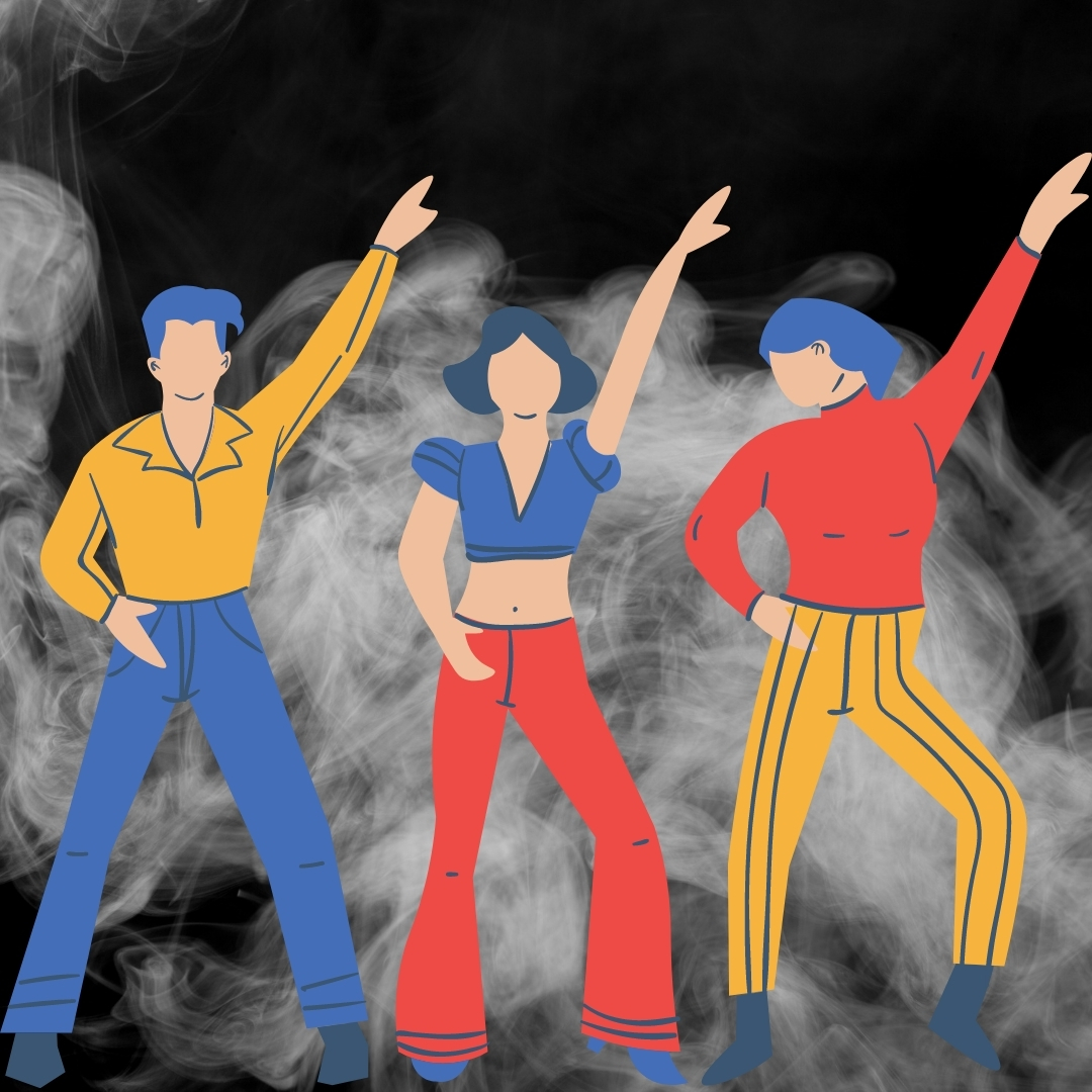 animation of three people dancing with smoke in the background 