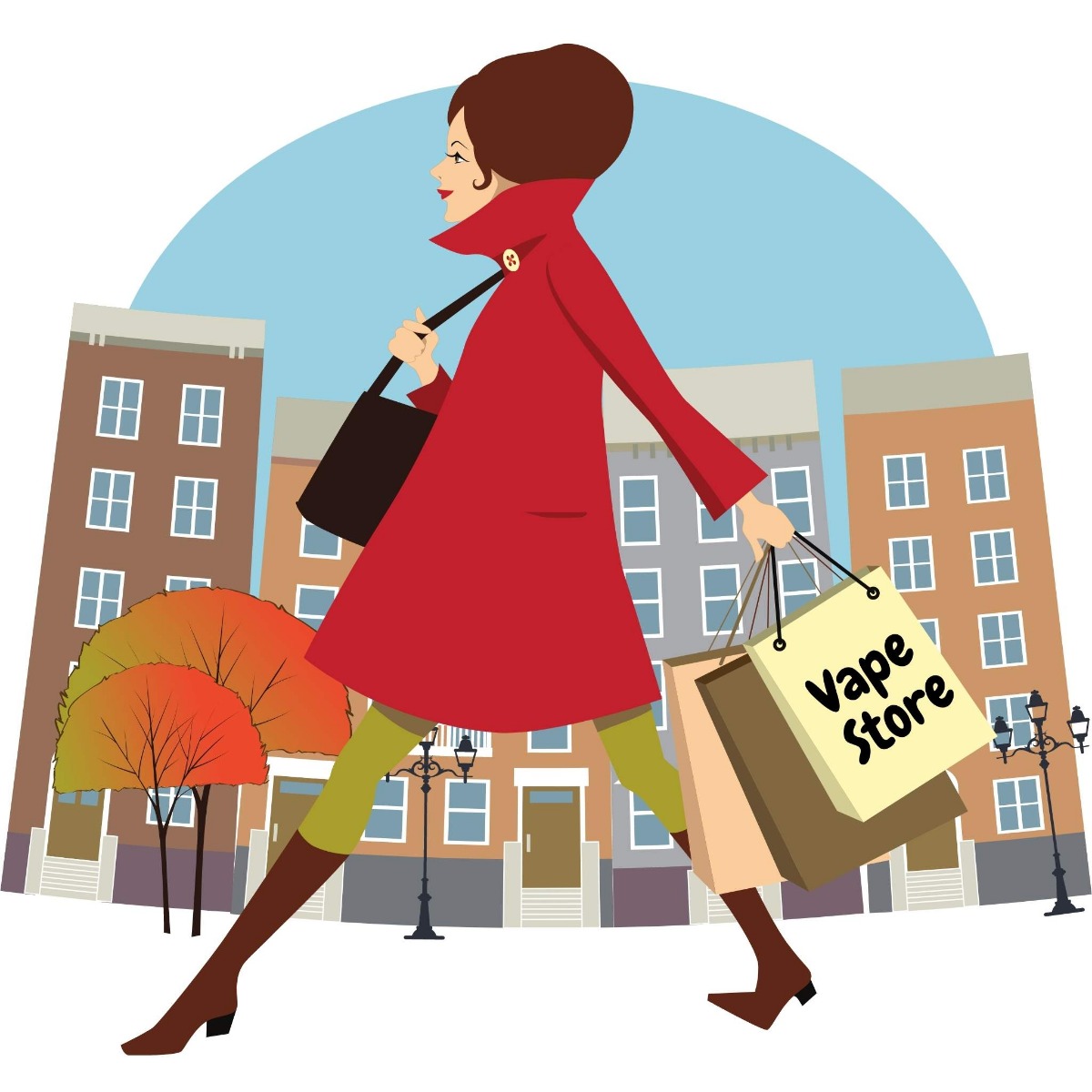 Woman coming back from shopping with bags from the vape store