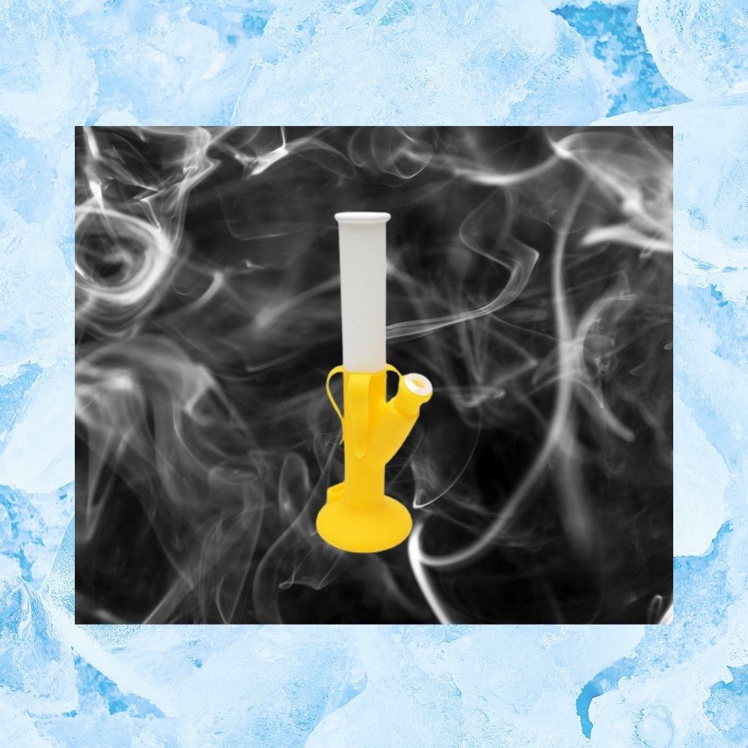 yellow and white silicone bong with ice background